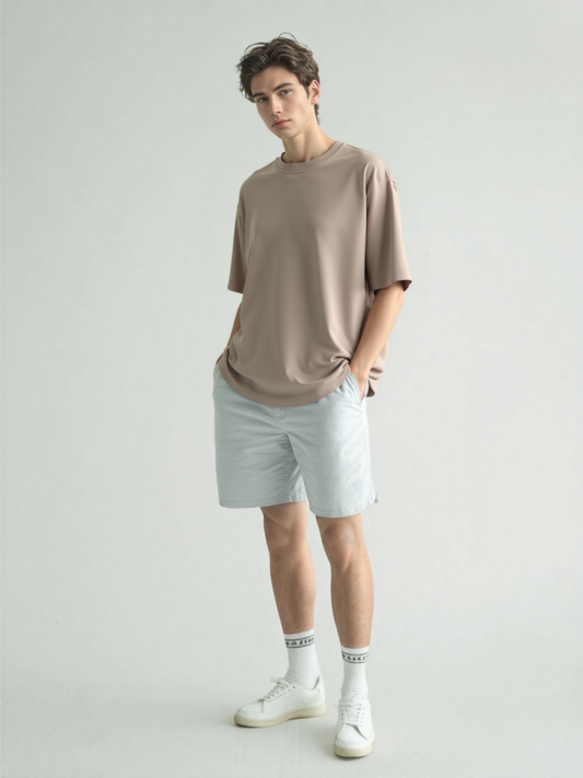French Terry Cotton Oversize Fit T-shirt - Biege Strudoo