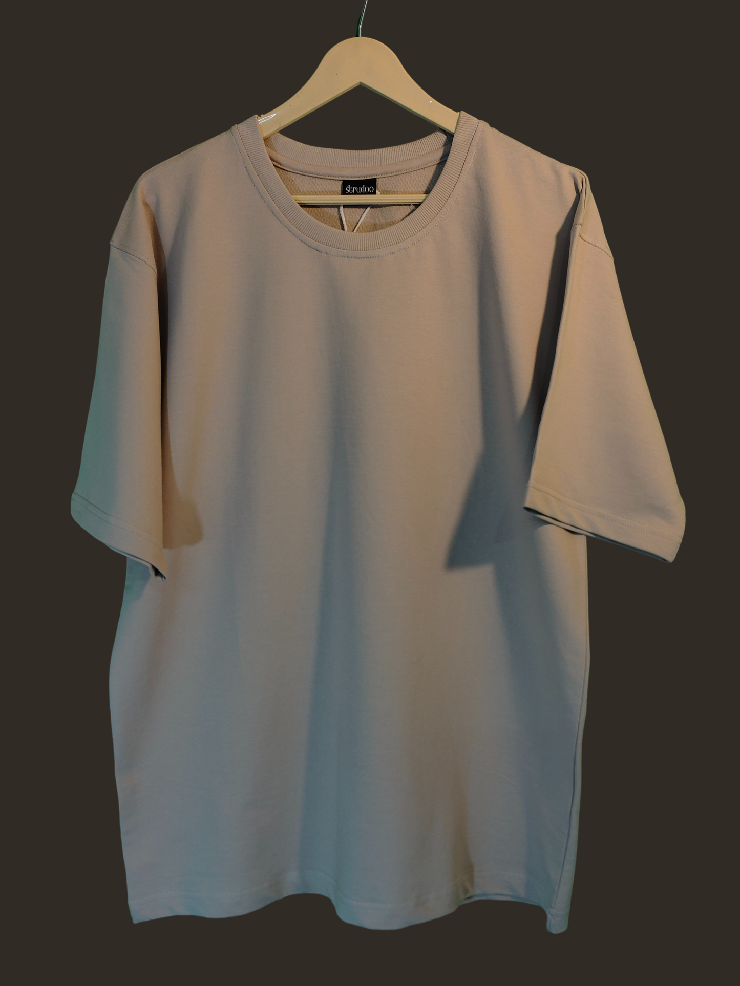 French Terry Cotton Oversize Fit T-shirt - Biege Strudoo