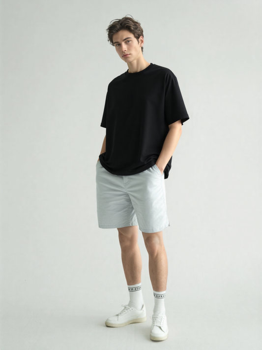 French Terry Cotton Oversize Fit T-shirt - Black Strudoo