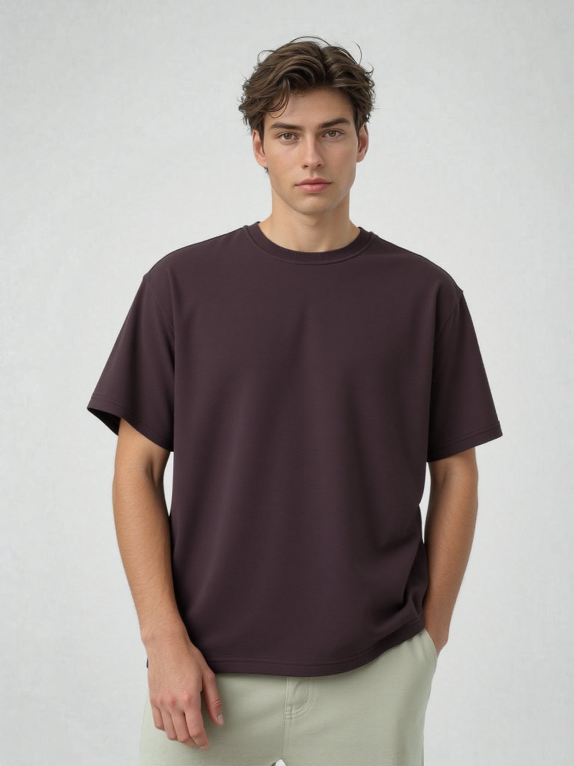 French Terry Cotton Oversize Fit T-shirt - Brown Strudoo