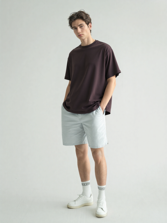 French Terry Cotton Oversize Fit T-shirt - Brown Strudoo