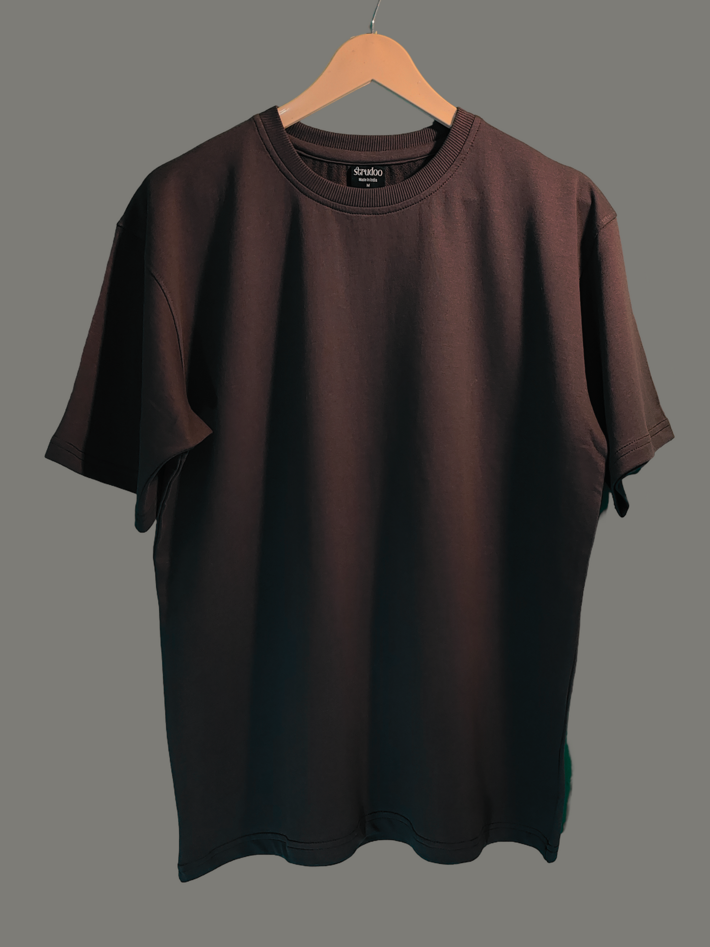 French Terry Cotton Oversize Fit T-shirt - Brown Strudoo
