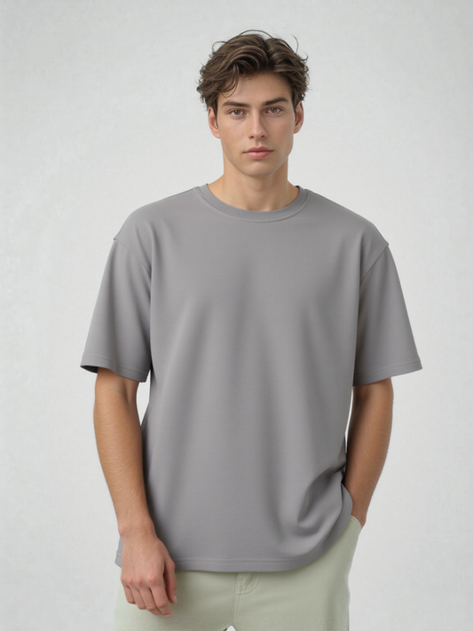 French Terry Cotton Oversize Fit T-shirt - Light Grey Strudoo