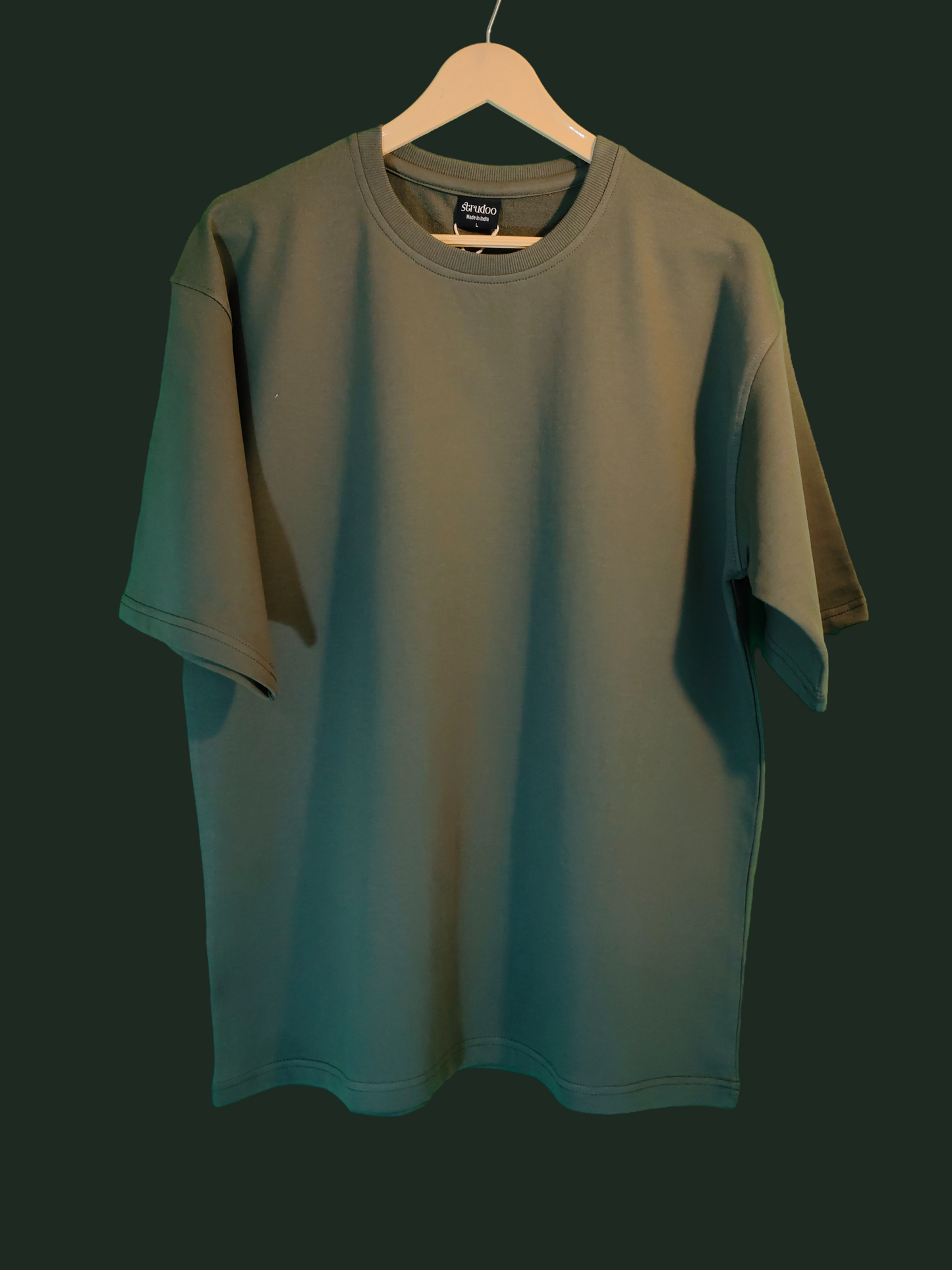 French Terry Cotton Oversize Fit T-shirt - Olive Green Strudoo