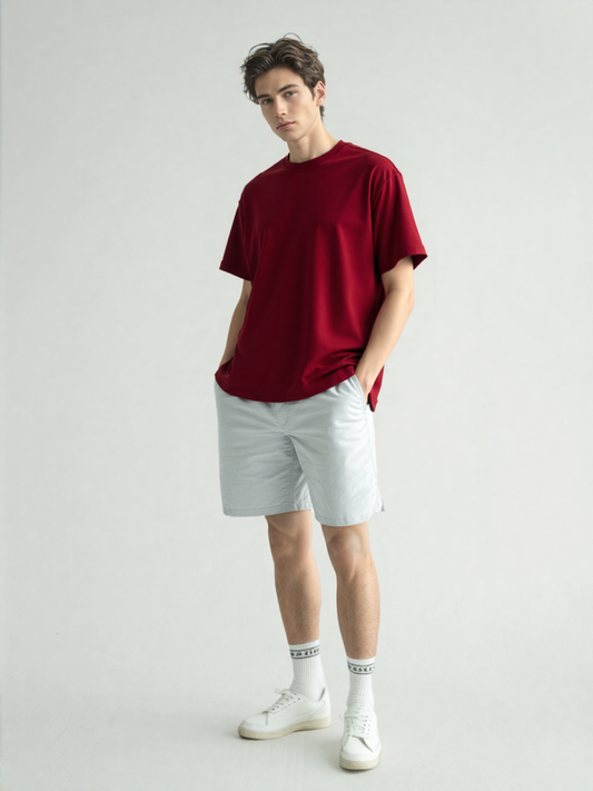 French Terry Cotton Oversize Fit T-shirt - Red Strudoo