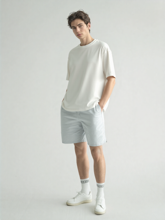 French Terry Cotton Oversize Fit T-shirt - White Strudoo