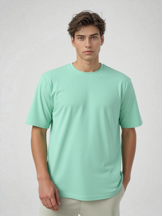French Terry Cotton Oversize Fit T-shirt - Pale Teal Strudoo