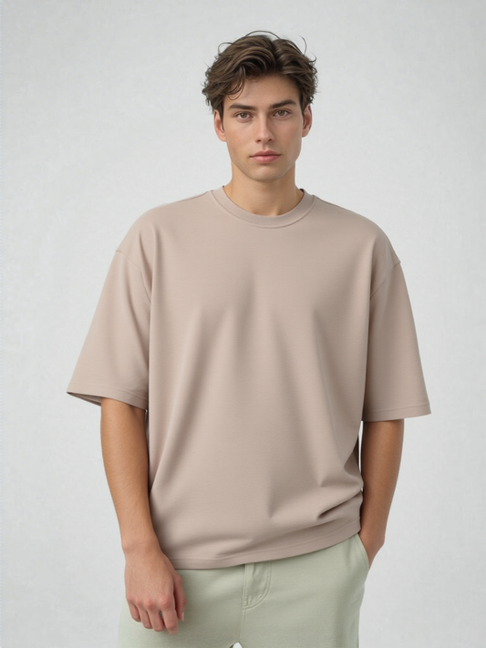 French Terry Cotton Oversize Fit T-shirt - Biege Strudoo