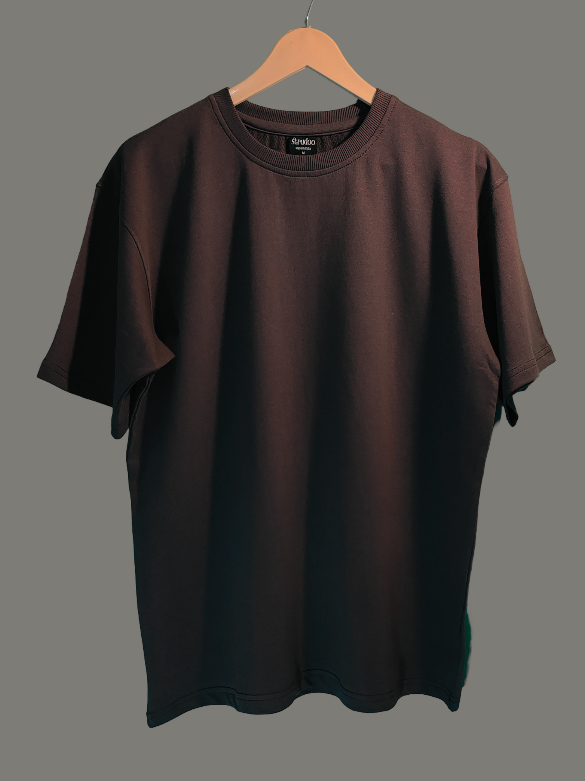 French Terry Cotton Oversize Fit T-shirt - Brown Strudoo