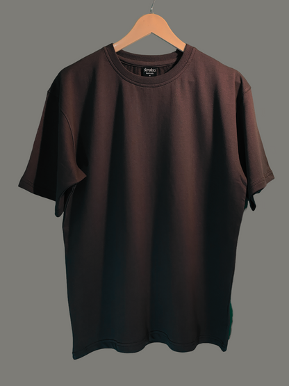 French Terry Cotton Oversize Fit T-shirt - Brown Strudoo
