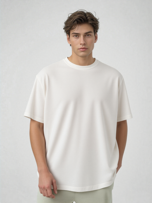 French Terry Cotton Oversize Fit T-shirt - White Strudoo