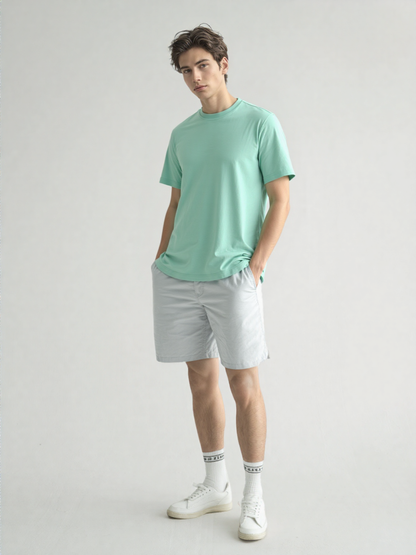 French Terry Cotton Oversize Fit T-shirt - Pale Teal Strudoo