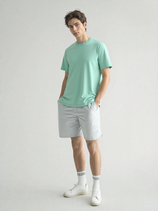 French Terry Cotton Oversize Fit T-shirt - Pale Teal Strudoo